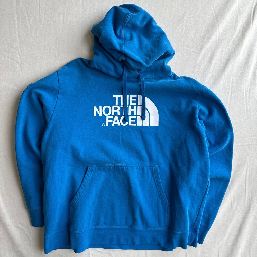 The North Face Hoodie Mens XXL Blue Graphic Logo Pullover Sweatshirt Big & Tall